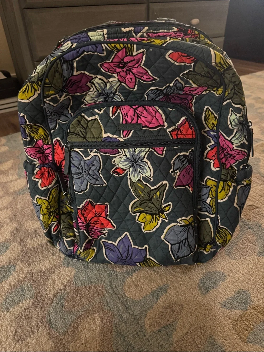 Quilted Floral Backpack - Navy Multicolor